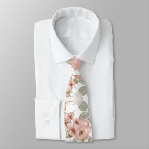 Elegant Watercolor Pastel Flowers and Pink Roses Tie