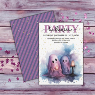 Elegant Watercolor Pastel Ghosts Halloween Party Invitation