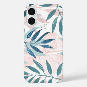 Elegant Watercolor Pastel Leaves Monogram iPhone 16 Case