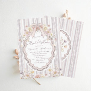 Elegant Watercolor pastel wildflower bow lace Brid Invitation