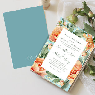 Elegant Watercolor Peach Floral Wedding Invitation