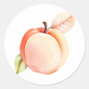 Elegant Watercolor Peach on White Background Classic Round Sticker