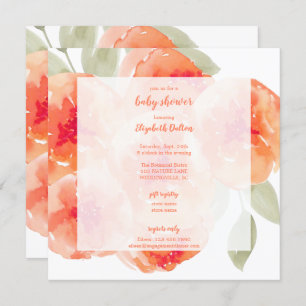 Elegant Watercolor Peach Peonies Baby Shower Invitation