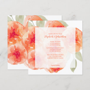 Elegant Watercolor Peach Peonies Floral Wedding Invitation