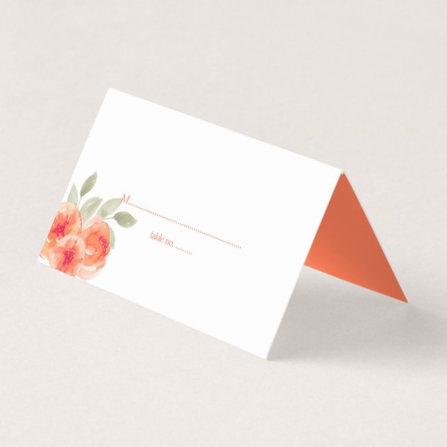 Elegant Watercolor Peach Peony Wedding Table Cards (Front)