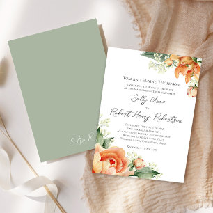 Elegant Watercolor Peach Wedding Floral Invitation
