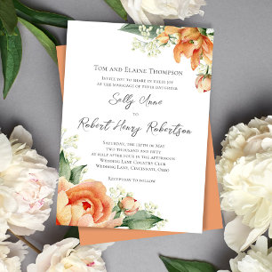 Elegant Watercolor Peach Wedding Floral Invitation