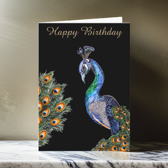 Elegant Watercolor Peacock Birthday Card (Creator Uploaded)