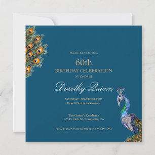 Elegant Watercolor Peacock Birthday Invitation