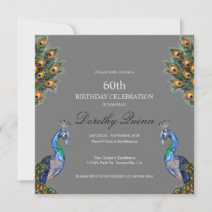 Elegant Watercolor Peacock Birthday Invitation