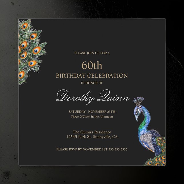 Elegant Watercolor Peacock Birthday Invitation (Creator Uploaded)