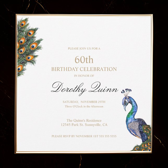 Elegant Watercolor Peacock Birthday Invitation (Creator Uploaded)