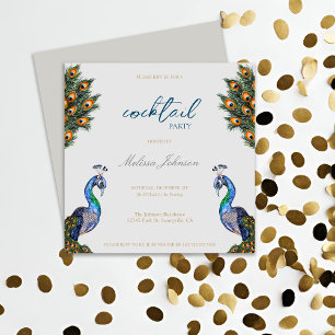 Elegant Watercolor Peacock Cocktail Party Invitation