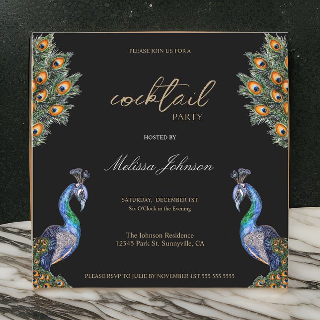 Elegant Watercolor Peacock Cocktail Party Invitation (Creator Uploaded)