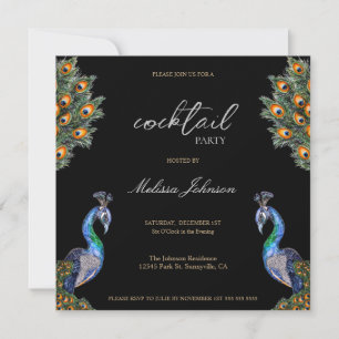 Elegant Watercolor Peacock Cocktail Party Invitation