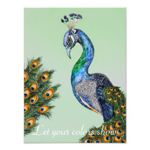 Elegant Watercolor Peacock Customisable Photo Print