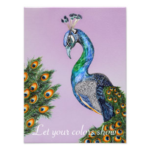Elegant Watercolor Peacock Customisable Photo Print