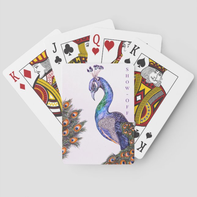 Elegant Watercolor Peacock Customisable Playing Cards (Back)
