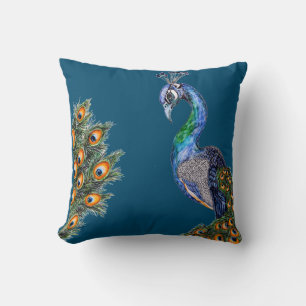 Elegant Watercolor Peacock Navy Cushion