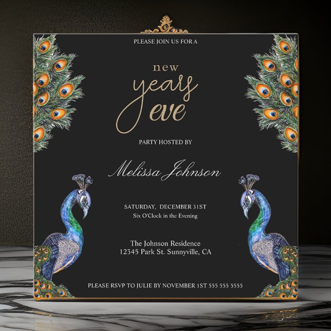 Elegant Watercolor Peacock New Year's Eve Party Invitation (Creator Uploaded)