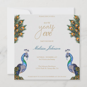 Elegant Watercolor Peacock New Year's Eve Party Invitation