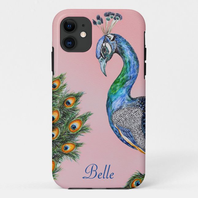 Elegant Watercolor Peacock Personalised Case-Mate iPhone Case (Back)