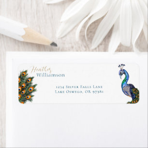 Elegant Watercolor Peacock Return Address Label