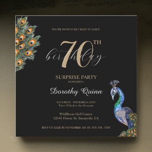Elegant Watercolor Peacock Surprise Birthday Party Invitation