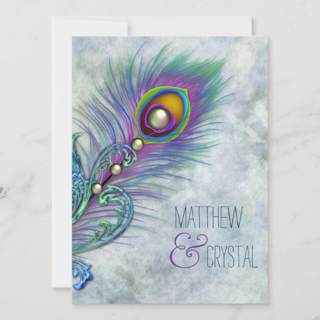 Elegant Watercolor Peacock Wedding Invitation (Front)