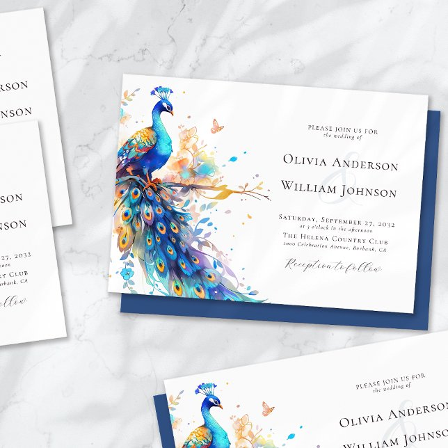 Elegant Watercolor Peacock Wedding Invitation (Creator Uploaded)