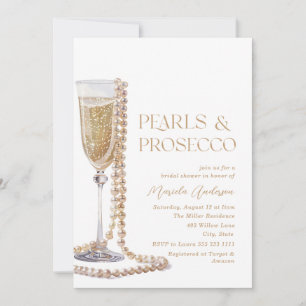 Elegant Watercolor Pearls and Prosecco  Bridal Sho Invitation
