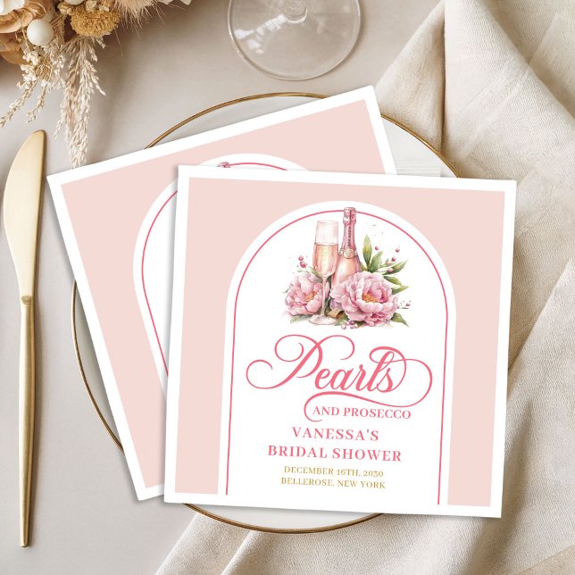 Elegant Watercolor Pearls and Prosecco Napkins (Elegant Watercolor Pearls and Prosecco Napkins)