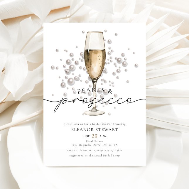 Elegant Watercolor Pearls & Prosecco Bridal Shower Invitation (Creator Uploaded)