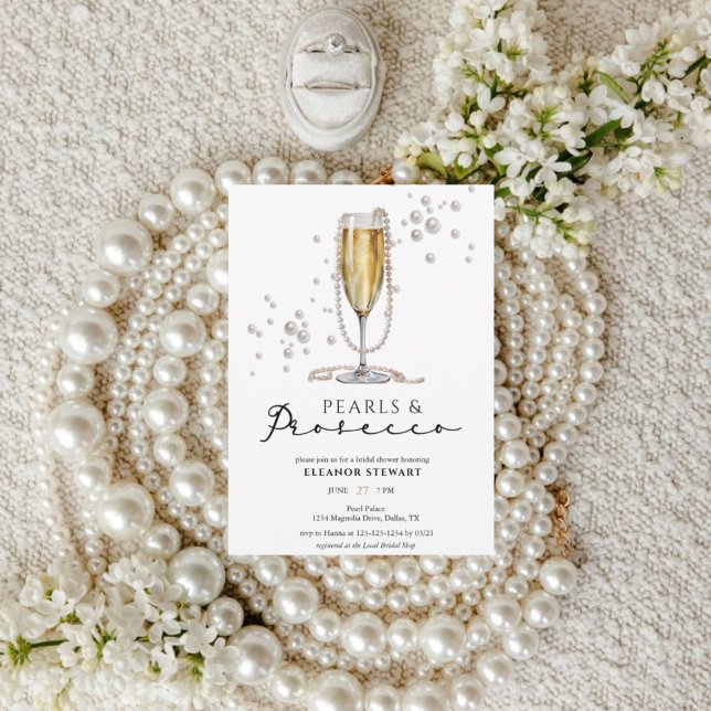 Elegant Watercolor Pearls & Prosecco Bridal Shower Invitation (Creator Uploaded)