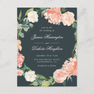Elegant Watercolor Peonies & Eucalyptus Wedding Invitation Postcard