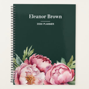 Elegant Watercolor Peonis Pink & Green Custom Planner