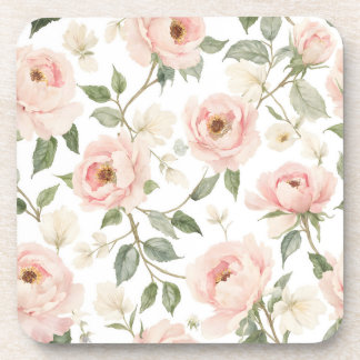 Elegant Watercolor Peony and Rose Floral Pattern Coaster
