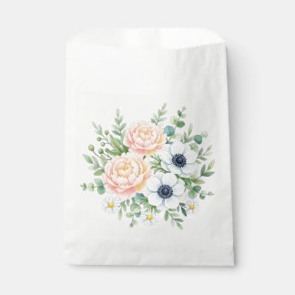 Elegant watercolor peony and white anemone floral favour bag