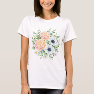 Elegant watercolor peony and white anemone floral T-Shirt