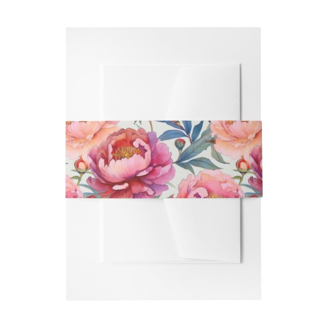 Elegant Watercolor Peony Flowers  Invitation Belly Band (Front Example)