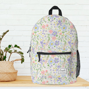Elegant Watercolor Peony Flowers Monogram Printed Backpack