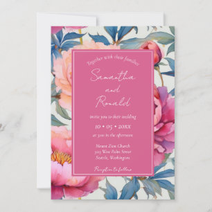 Elegant Watercolor Peony Flowers Wedding Invitation