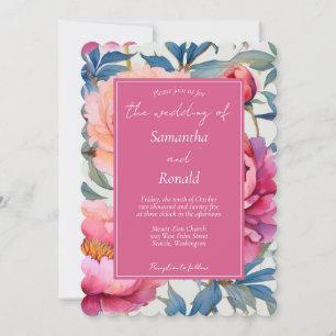 Elegant Watercolor Peony Flowers Wedding Invitation