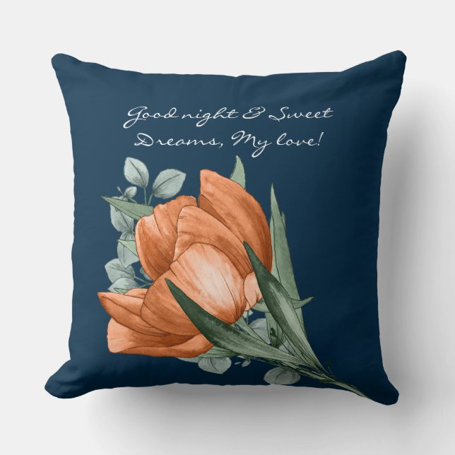Elegant Watercolor Peony Good Night Sweet Dreams Cushion (Front)