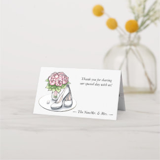 Elegant Watercolor Peony Wedding Folded Place Card