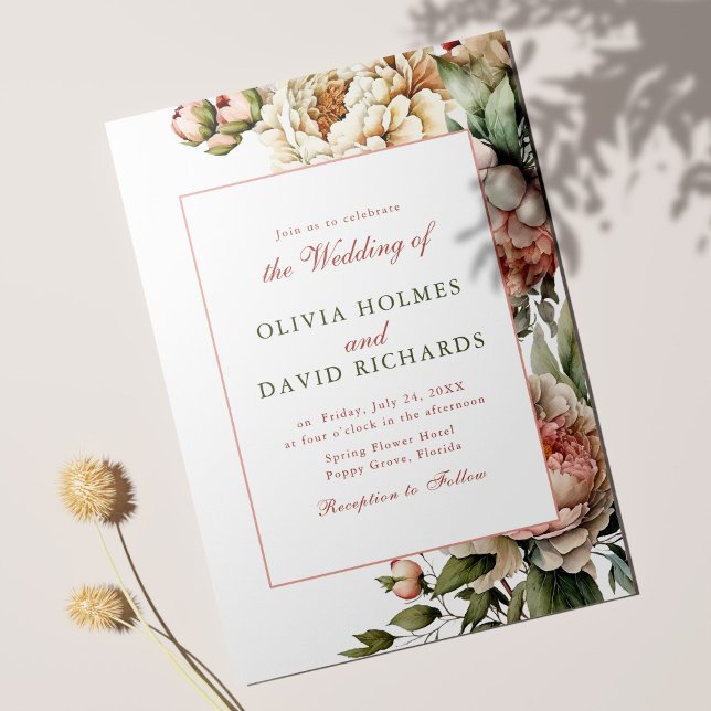 Elegant Watercolor Peony Wedding Invitation (Creator Uploaded)