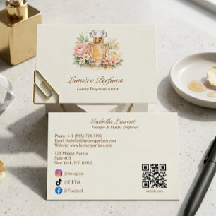 Elegant Watercolor Perfume QR Code Social Media Business Card