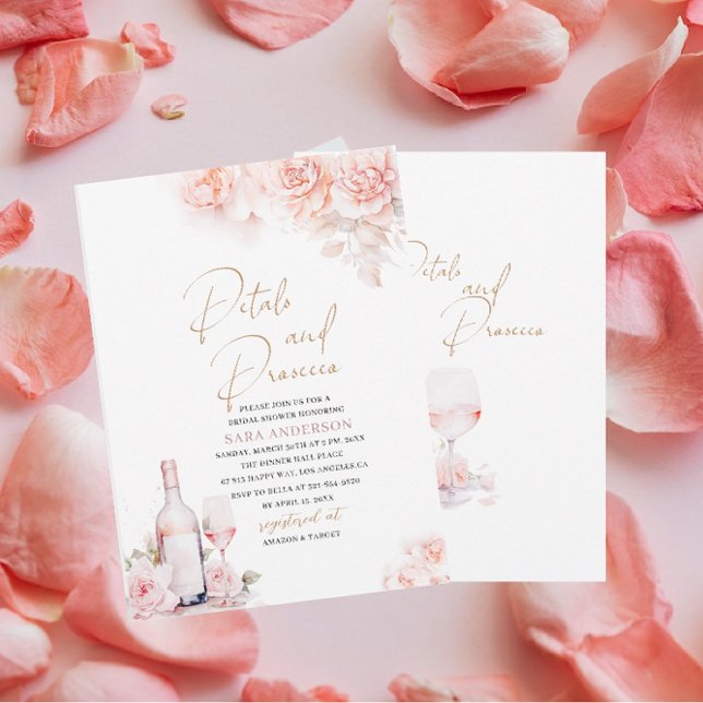 Elegant Watercolor Petals and Prosecco Bridal Show Invitation (Creator Uploaded)