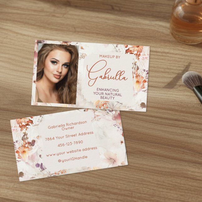 Elegant Watercolor Photo Makeup Business Card (Creator Uploaded)