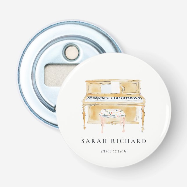 Elegant Watercolor Piano Musician Music Teacher Bottle Opener (Front)
